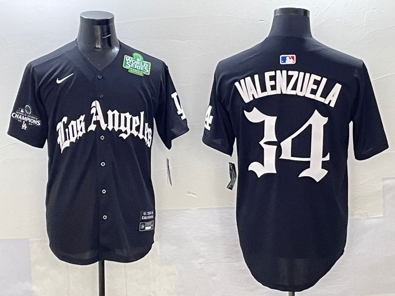 Men Los Angeles Dodgers 34 Valenzuela Black Five generations Joint Name 2025 Nike MLB Jersey style 37